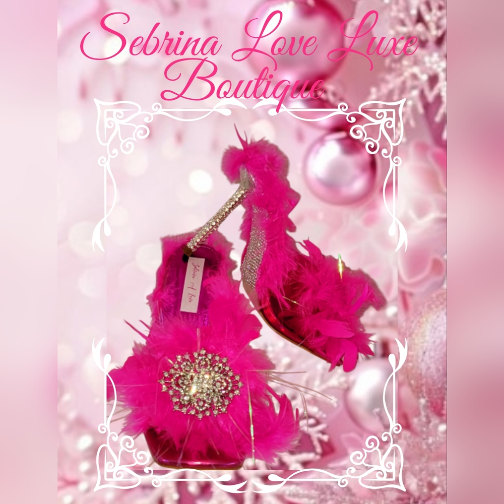 "LAYLA" Hot Pink Crystal Feather Heels